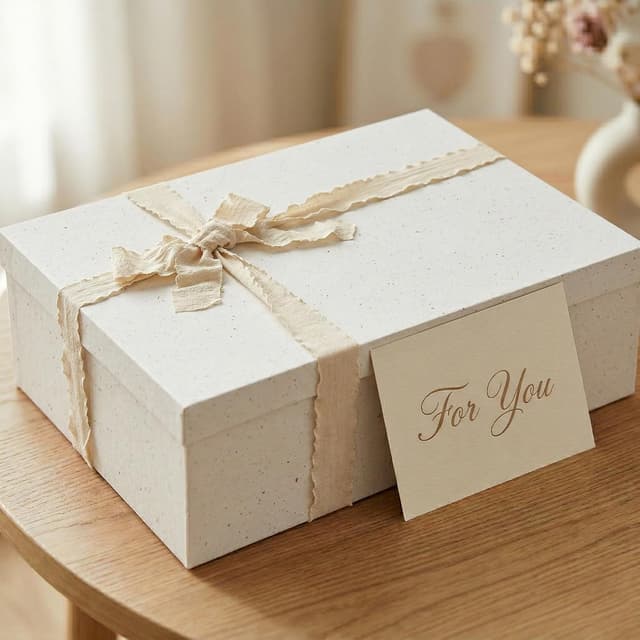 Detalle 2 de Tekhoho Off-White Large Gift Box (32x22x11cm) – reusable, foldable gift box with lid & ribbon