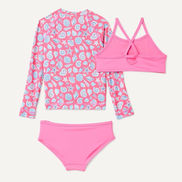 Detalle de Maillot de bain fille 3 pièces Amazon Essentials : rashguard à manches longues et bikini à superposer