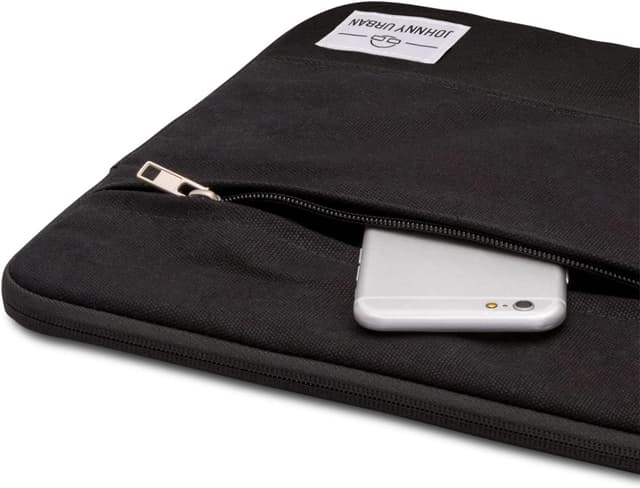 Detalle de Custodia Johnny Urban in tela e pelle vegana per MacBook Pro 13 e MacBook Air (2018) – Sleeve nera imbottita