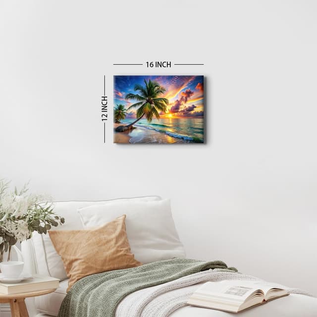 Detalle de Sunset Beach coastal wall art canvas print (12x16 inch, 1 panel) for bathrooms and nautical spaces