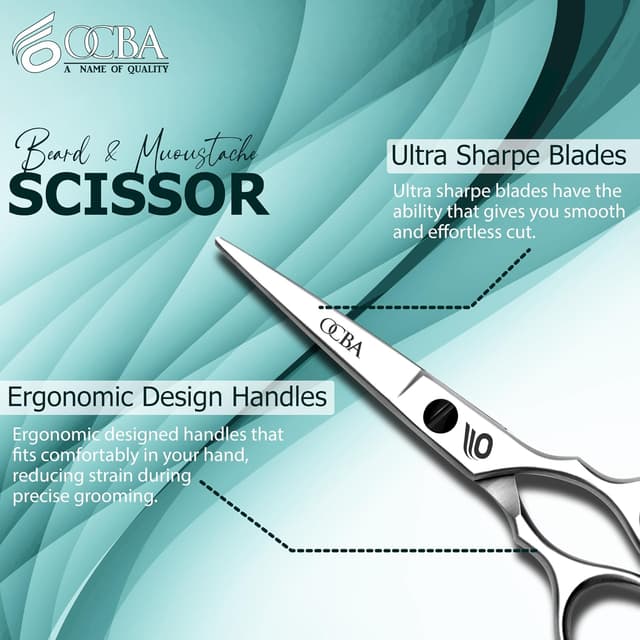 Detalle de OCBA Professional Beard Scissors (Classic Silver) – stainless steel moustache, ear and nose hair trimming