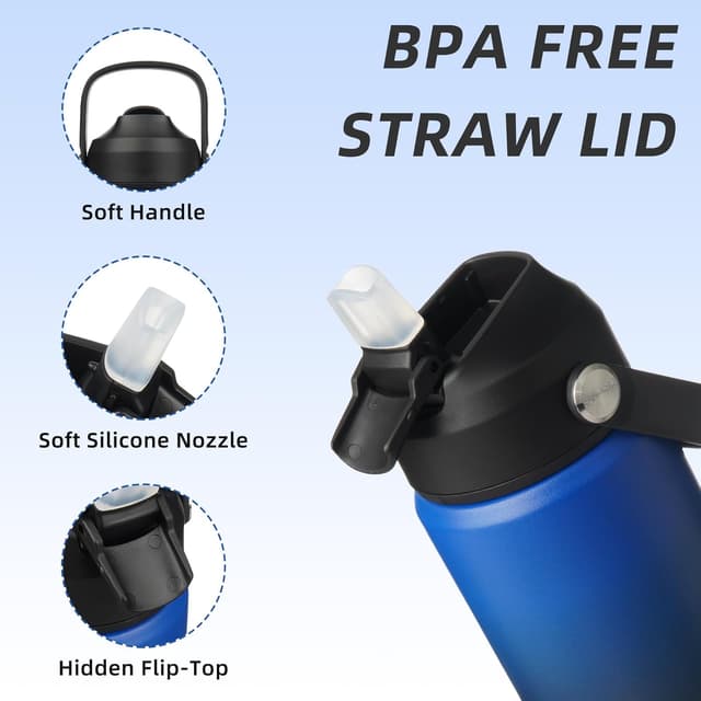 Detalle 2 de BJPKPK Insulated 18oz Stainless Steel Water Bottle with Straw Lid, Flex Handle & Non-Slip Boot (BPA-Free) - Black Blue