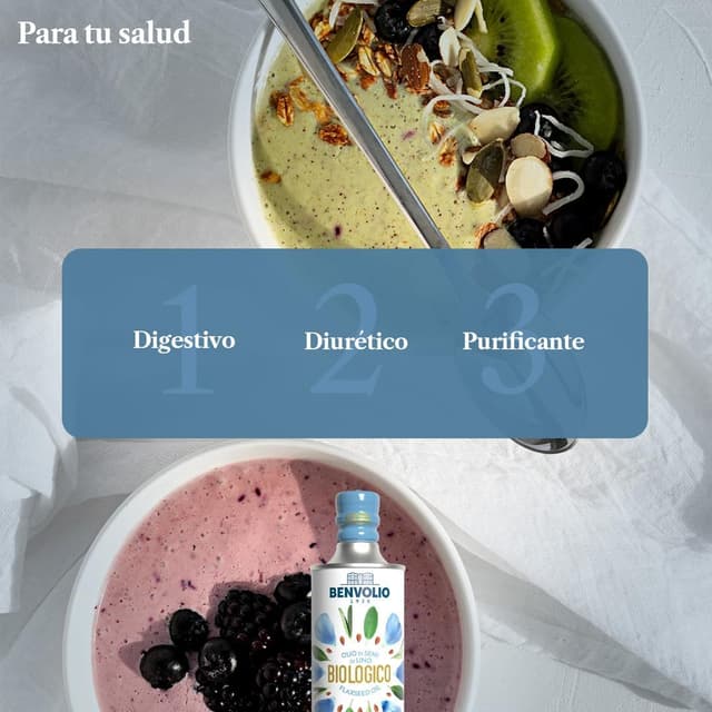 Detalle 2 de BENVOLIO Aceite de Semillas de Lino Orgánico 500 ml