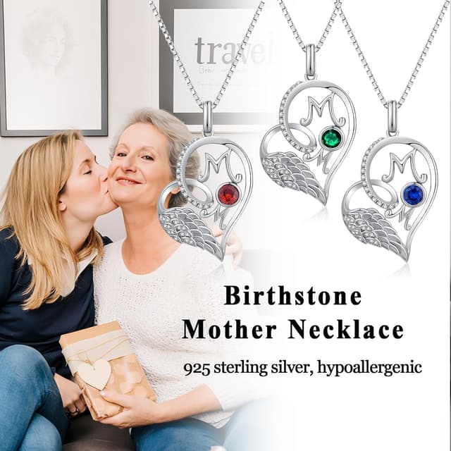 Detalle 2 de jiamiaoi 18K Weißgold plattierte Herz-Kette mit 925 Silberanhänger und Geburtsstein-Herz