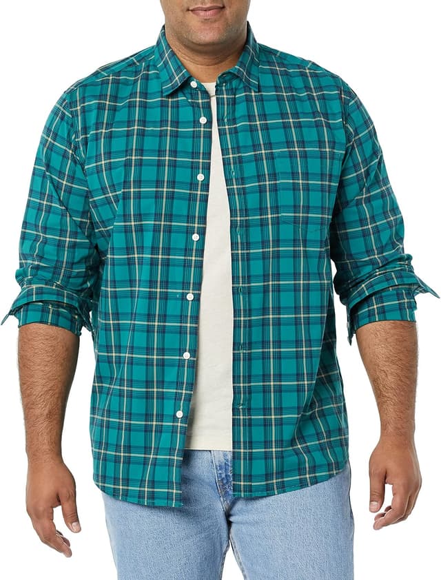 Detalle de Amazon Essentials Men’s Long-Sleeve Slim-Fit Stretch Poplin Shirt