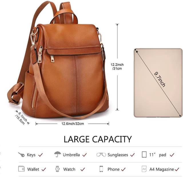 Detalle de Kattee Borsa a tracolla antifurto da donna in vera pelle con scomparti per tablet fino a 11 pollici