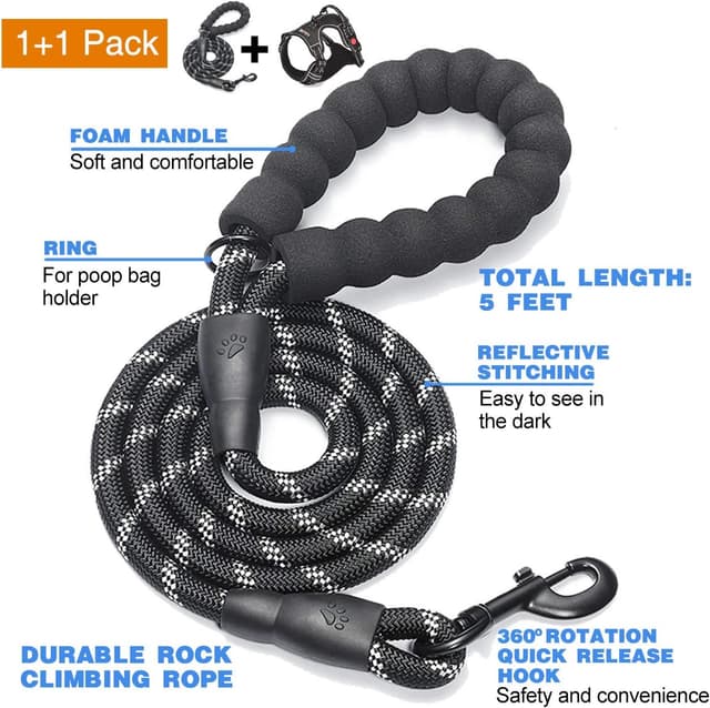 Thumbnail 1 de No Pull Dog Harness Adjustable Reflective 5ft Leash