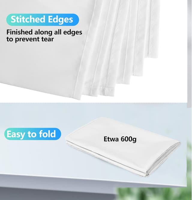 Detalle de JEBUTU Fotohintergrund Weiß 1,8 x 2,8 m (6x9ft) aus waschbarem Polyester für Foto, Video & Online-Meetings