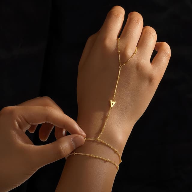 Detalle de TINGN bracelet pour femme en plaqué or 14 carats avec chaînette de lettres et taille réglable