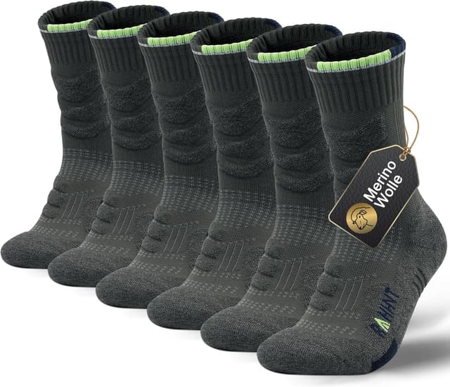 Detalle de Merino Wool Hiking Walking Socks (Men & Women) – Thick Anti-Blister Cushioned Compression, 3 Pairs Unisex
