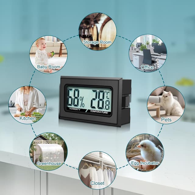 Detalle 2 de QIQIAZI termometro digitale per interni con mini igrometro e schermo LCD