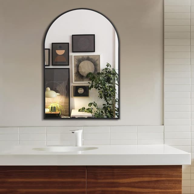 Thumbnail 6 de Arched Wall Mirror for Bathroom & Vanity, 24x36 Black Metal Frame, Shatterproof Glass
