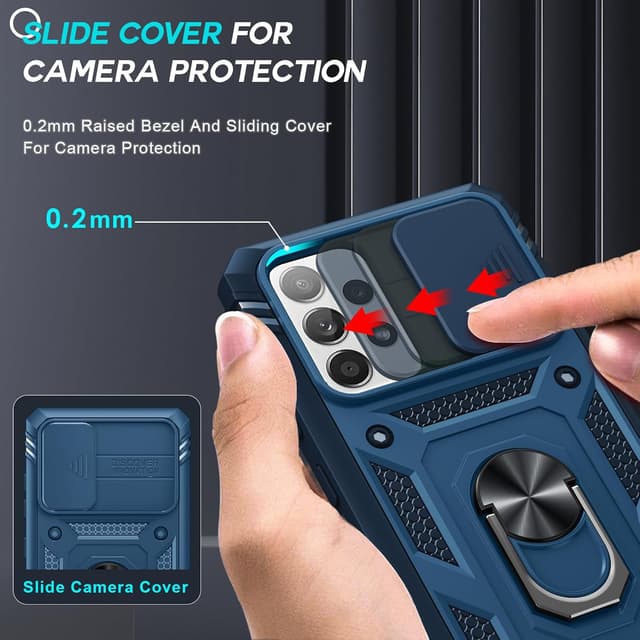 Detalle 2 de LeYi Military Camera Cover Slider Case for Samsung Galaxy A52 5G/A52S with 2 Tempered Glass + Ring Stand (Dark Blue)