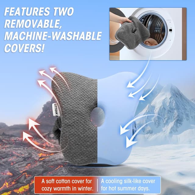 Detalle de Knee Pillow for Side Sleepers & Sciatica Pain Relief with Memory Foam Core, Detachable Strap, Two Covers (Blue & Grey) – One Pillow Only