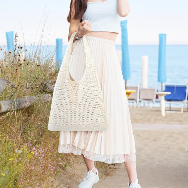 Detalle 2 de beifon Strandtasche Damen Boho – gehäkelte Mesh-Beach Bag als Strandbeutel, Tote & Umhängetasche