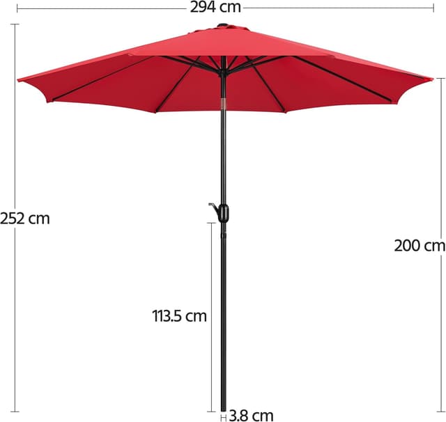 Detalle de Yaheetech Ombrellone da giardino esterno portatile inclinabile con manovella e protezione UV, rosso