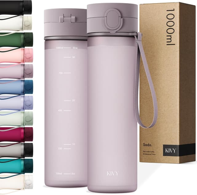 Detalle de KIVY Tritan Trinkflasche 1 l – auslaufsicher, kohlensäuregeeignet & einhändig zu öffnen