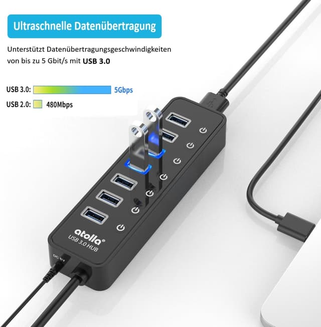 Detalle 2 de atolla USB Hub Aktiv 3.0 mit Netzteil 7 Ports