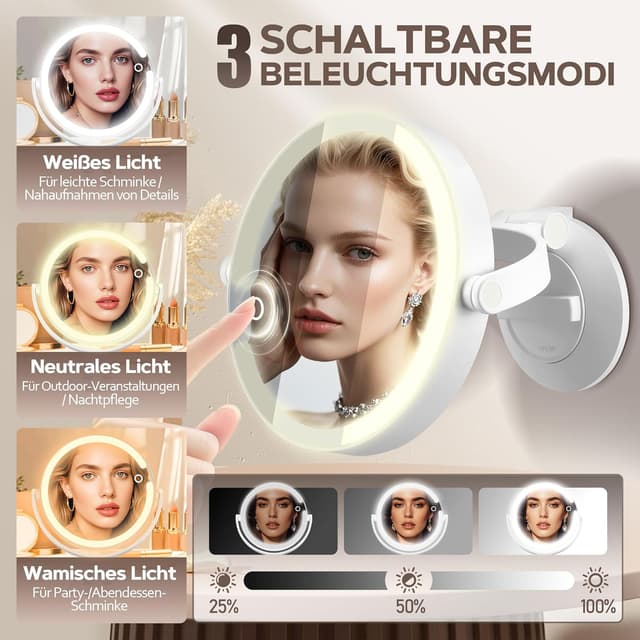 Detalle de MOMOKUBA Vergrößerungsspiegel mit Saugnapf und Beleuchtung (30-fach, doppelseitig)