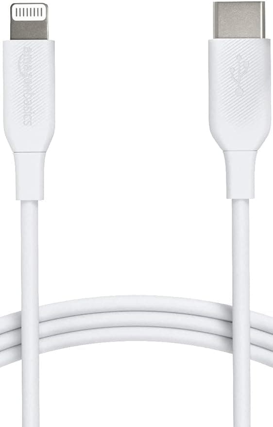 Detalle de Amazon Basics Cable USB-C a Lightning, MFi, 0.9 m, Blanco ⚡