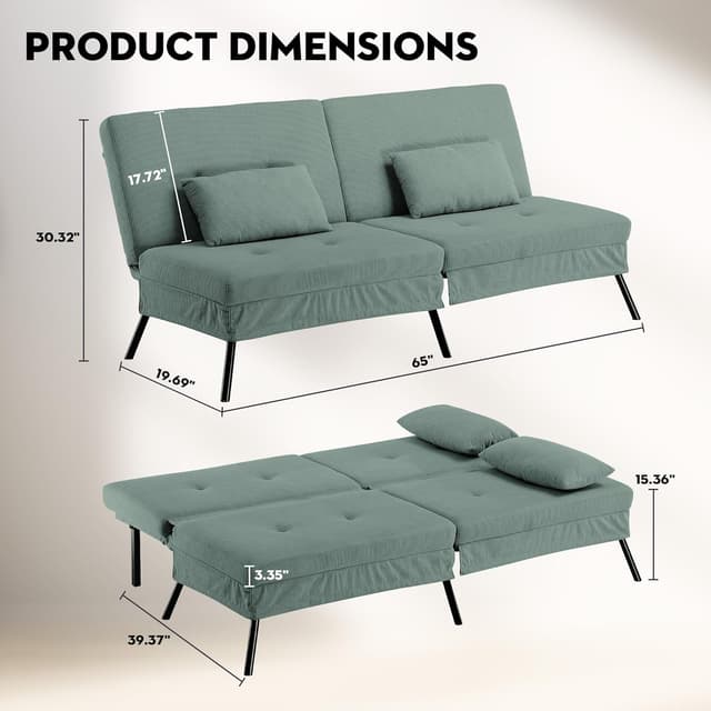 Detalle 2 de COMHOMA Sofá Cama Verde 3 plazas