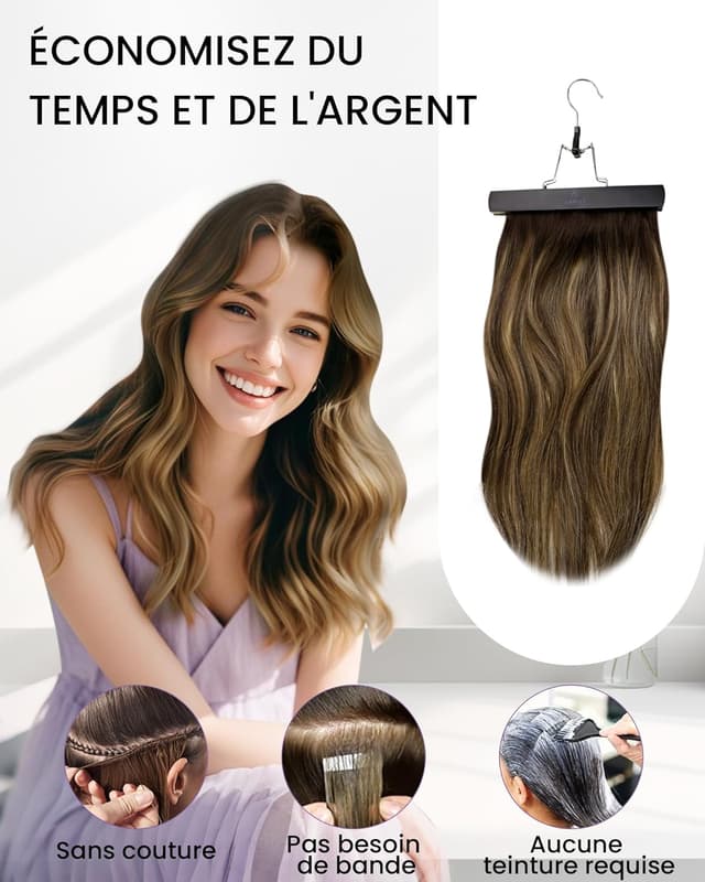 Thumbnail 6 de LaaVoo Extension de cheveux naturels à clip pour balayage brun foncé à clair (5 pièces) – 30 cm, 80 g