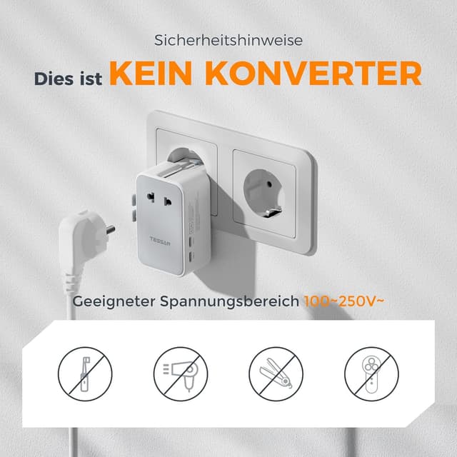 Detalle 2 de TESSAN Reiseadapter Weltweit 25 W Universal
