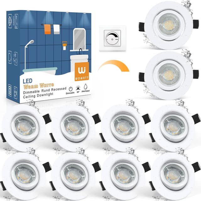 Detalle de wowatt 10er LED Einbaustrahler dimmbar, weiß, IP44, 5,5W – 230V Ersatz für 60W Halogen