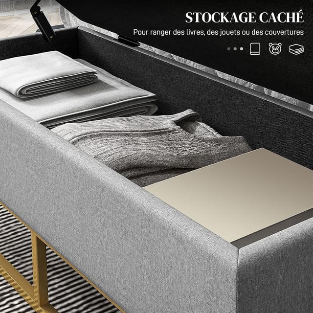 Detalle 2 de HOMCOM Banc de Rangement Bout de lit 110x44x48 cm Gris doré