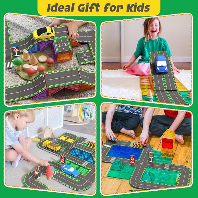 Detalle de obakaer 64-teilige magnetische Bausteine Straßenaufsatz-Set mit Magnetfliesen (STEM) – für Kinder ab 3 Jahren