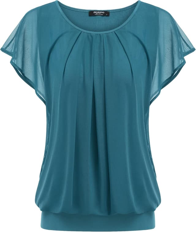 Detalle de Zeagoo Chemisier femme été à manches chauve-souris et double couche en maille, col rond et coupe ample (S à XXL)