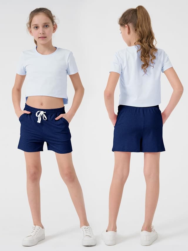 Detalle de QWE 5-Pack Girls Athletic Shorts (Quick-Drying, Drawstring, Pockets)