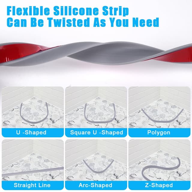 Detalle de flintronic Barriera doccia in silicone autoadesiva grigia, 12 mm (soglia e striscia antiritenzione)