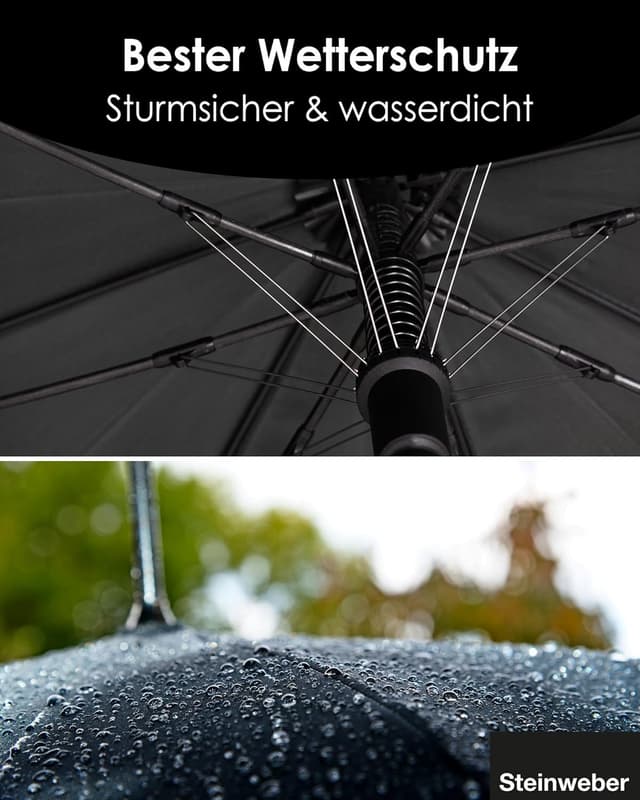 Detalle 2 de Steinweber Airbrella intelligenter Regenschirm mit AirTag-Versteck – sturmfest & wasserdicht, 98 cm Länge