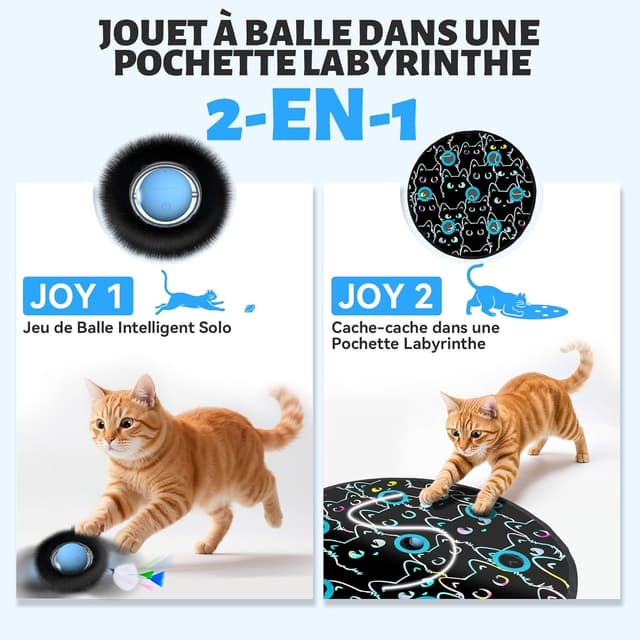 Detalle de GoldenSun Balle de jeu automatique pour chat avec tapis, gazouillis et cache-cache à 7 trous (noir)