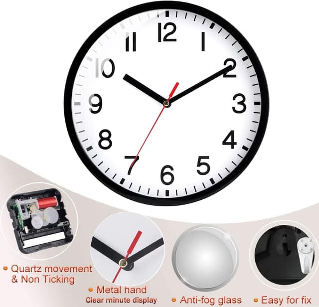 Thumbnail 3 de Wall Clock Silent Non Ticking 9" Quartz
