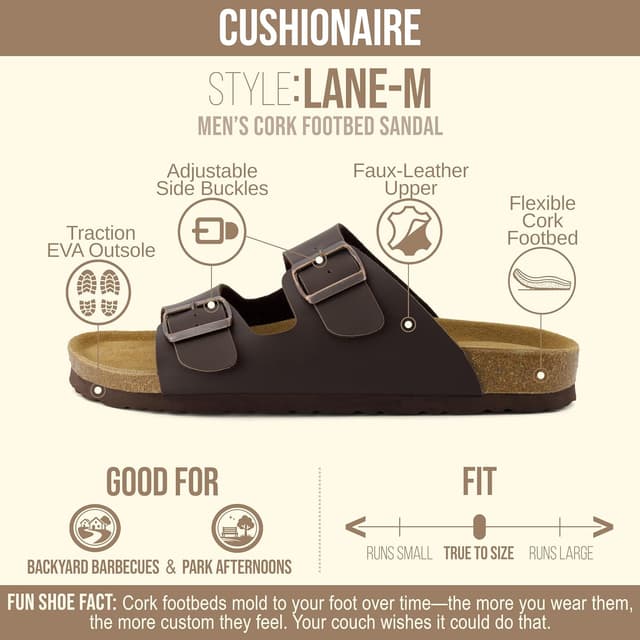 Detalle 2 de CUSHIONAIRE Lane Men’s Sandals with Cork Footbed and Adjustable Buckle