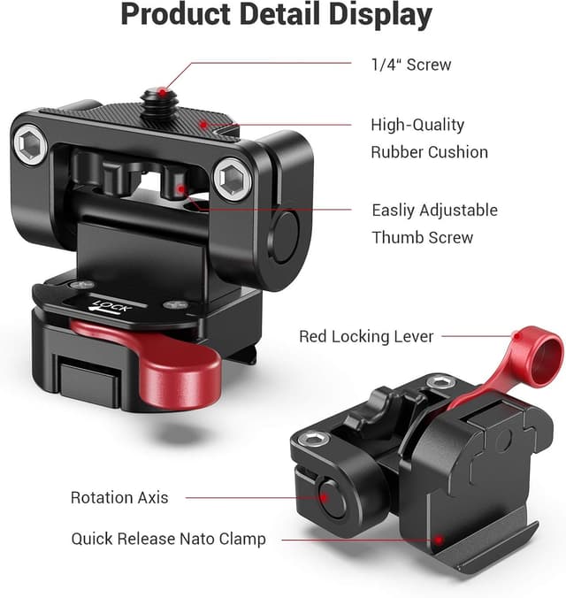 Detalle de SMALLRIG Monitorhalterung Camera Monitor Mount mit NATO Clamp – 2100B für 5–7 Zoll Monitore bis 1,5 kg