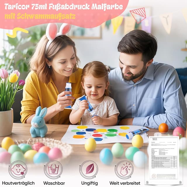 Detalle de Taricor Baby-Fußabdruck-Set (75 ml) für Neugeborene – ungiftige Fingerfarbe zum Stempeln von Händen und Füßen