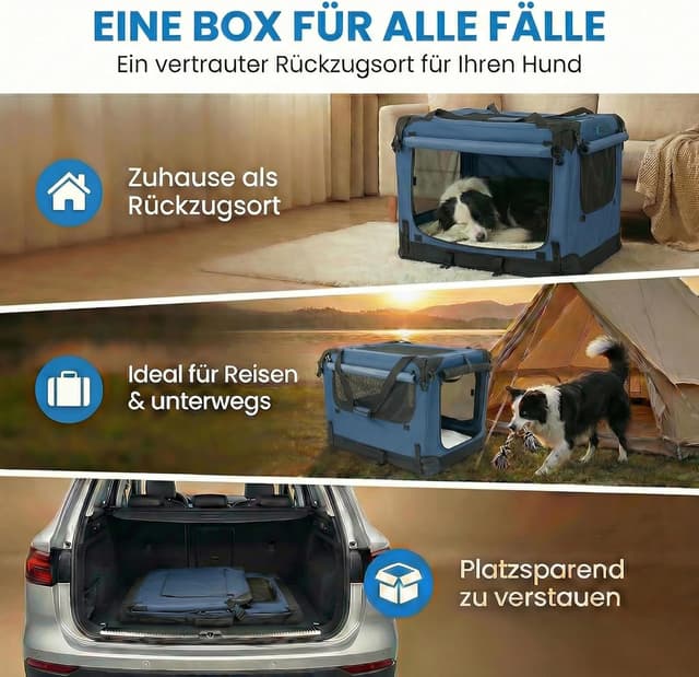 Detalle 2 de Foxdevil by xonic® faltbare Hundebox/Katzenbox XXL (Blau) – Hundetransportbox für Auto & Zuhause