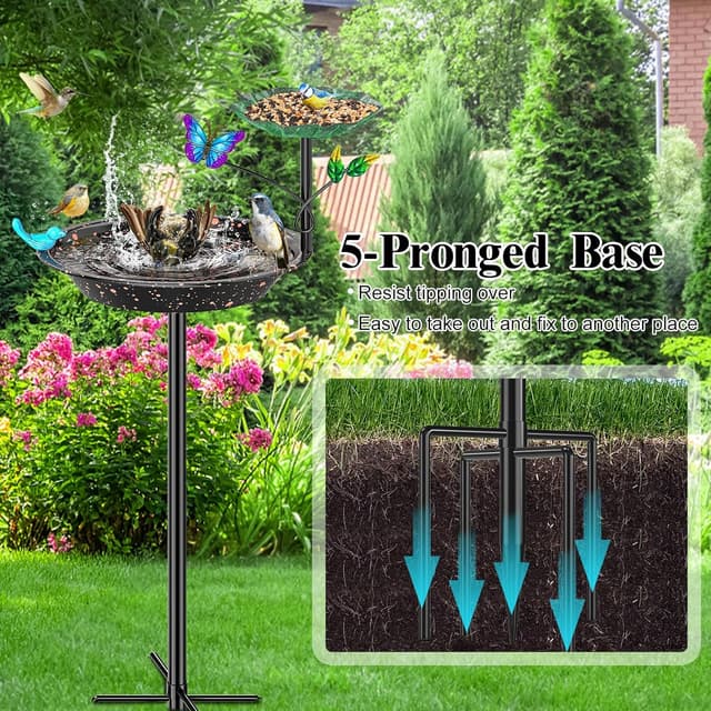 Detalle de KHayRovies Vogeltränke & Futterstelle stehend für außen aus Metall mit 5-Zinken-Basis (schwarz)