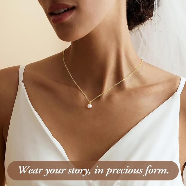 Detalle de TINGN Vergoldete Perlenkette Damen (14 Karat) – eleganter Choker mit Perlenanhänger