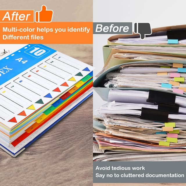 Detalle de XHDA A4 1–10 Part Dividers, 10 Pack Multi-Colour Plastic Index Tabs for Lever Arch Files
