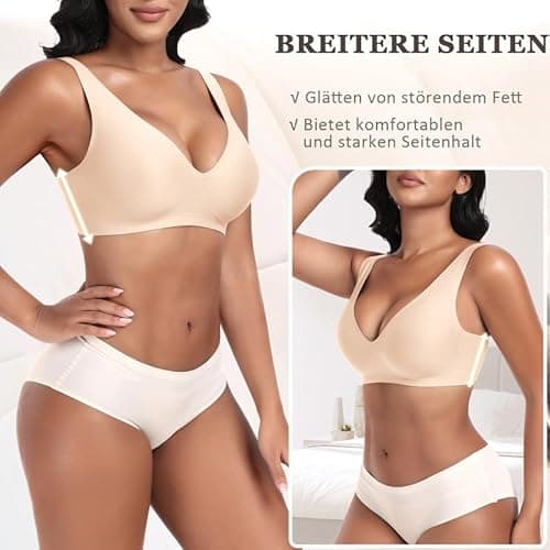 Detalle 2 de Jiuday Tiefer-V Push-up BH ohne Bügel – nahtloser Soft-BH für starken Halt bei großen Brüsten