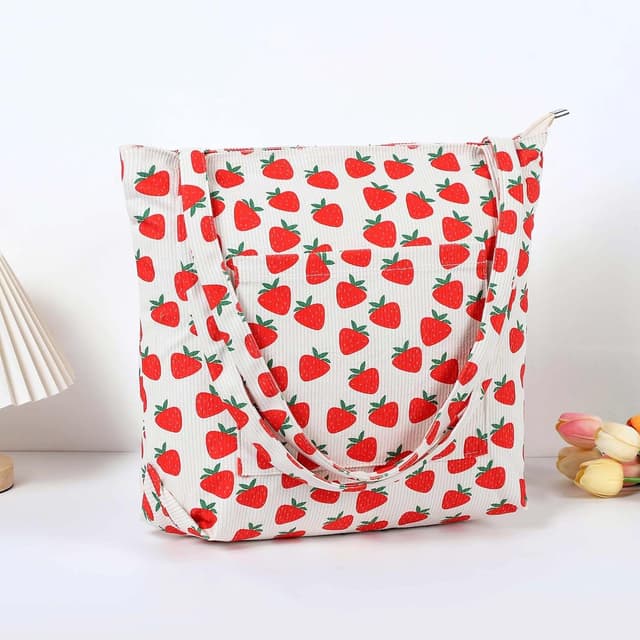 Detalle de WantGor Women Corduroy Tote Bag (Strawberry Beige) – Large shoulder hobo bag with multi-pocket storage