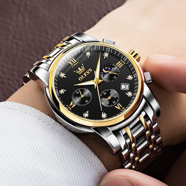 Detalle de OLEVS Herrenuhr 42 mm Quarz mit Datum