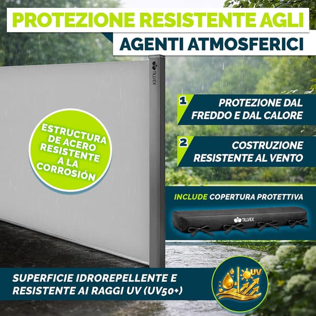 Detalle de tillvex® tenda laterale estensibile e oscurante 160 x 350 cm con copertura per balcone, giardino e terrazzo