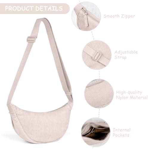 Detalle 2 de Aucuu Bolso Bandolera para Mujer media luna impermeable en pana con correa ajustable