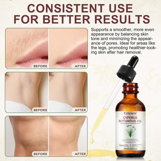 Detalle de Olio di Cyperus Rotundus 60 ml: trattamento post-depilazione per ridurre i peli e affinare i pori