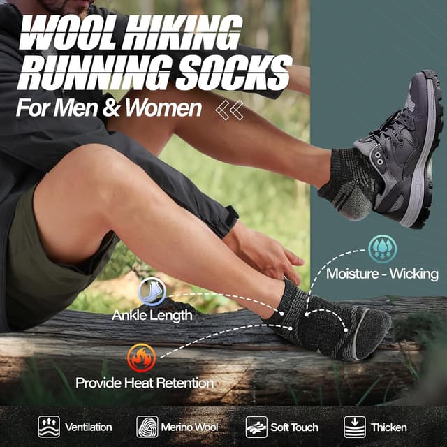 Thumbnail 1 de ANTSANG Merino Wool Ankle Hiking Socks, 6 Pairs